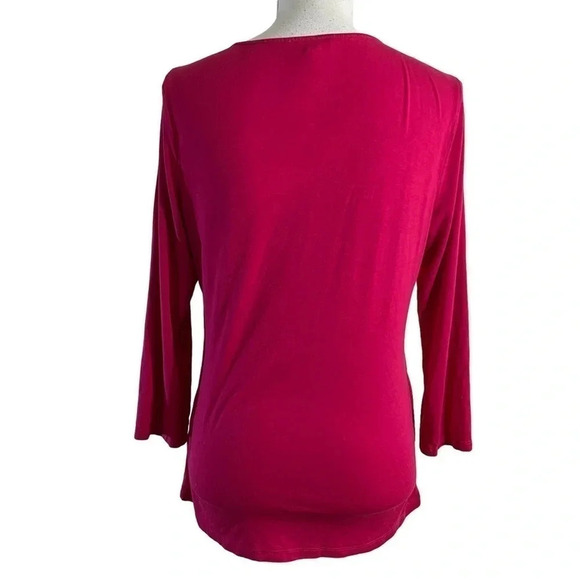 Calvin Klein Blouse Medium Hot Pink Tiered Ruffle Keyhole Neck Preppy 3/4 Sleeve - Picture 4 of 8